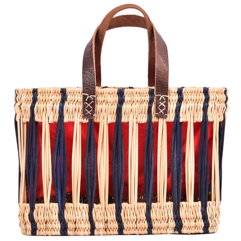Handwoven French Basket With Blue Stripe - Eco-Friendly & Versatile Tote